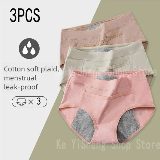 3PCS Women’s Period Underwear – High-Waist Cotton Physiological Pants with Anti-Leakage & Breathable Crotch